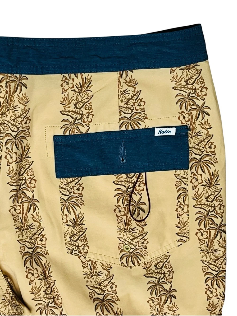 Katin Board Shorts Mens 34x9 Tan Tropical Floral Drawstring Hybrid Swim Trunks